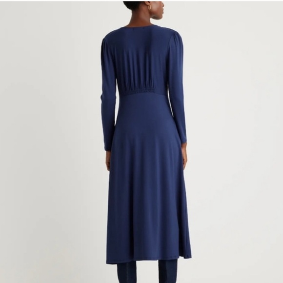 Quince Long Sleeve Dress Tencel Jersey Fit & Flare Navy Blue Dress NWT - Picture 2 of 10